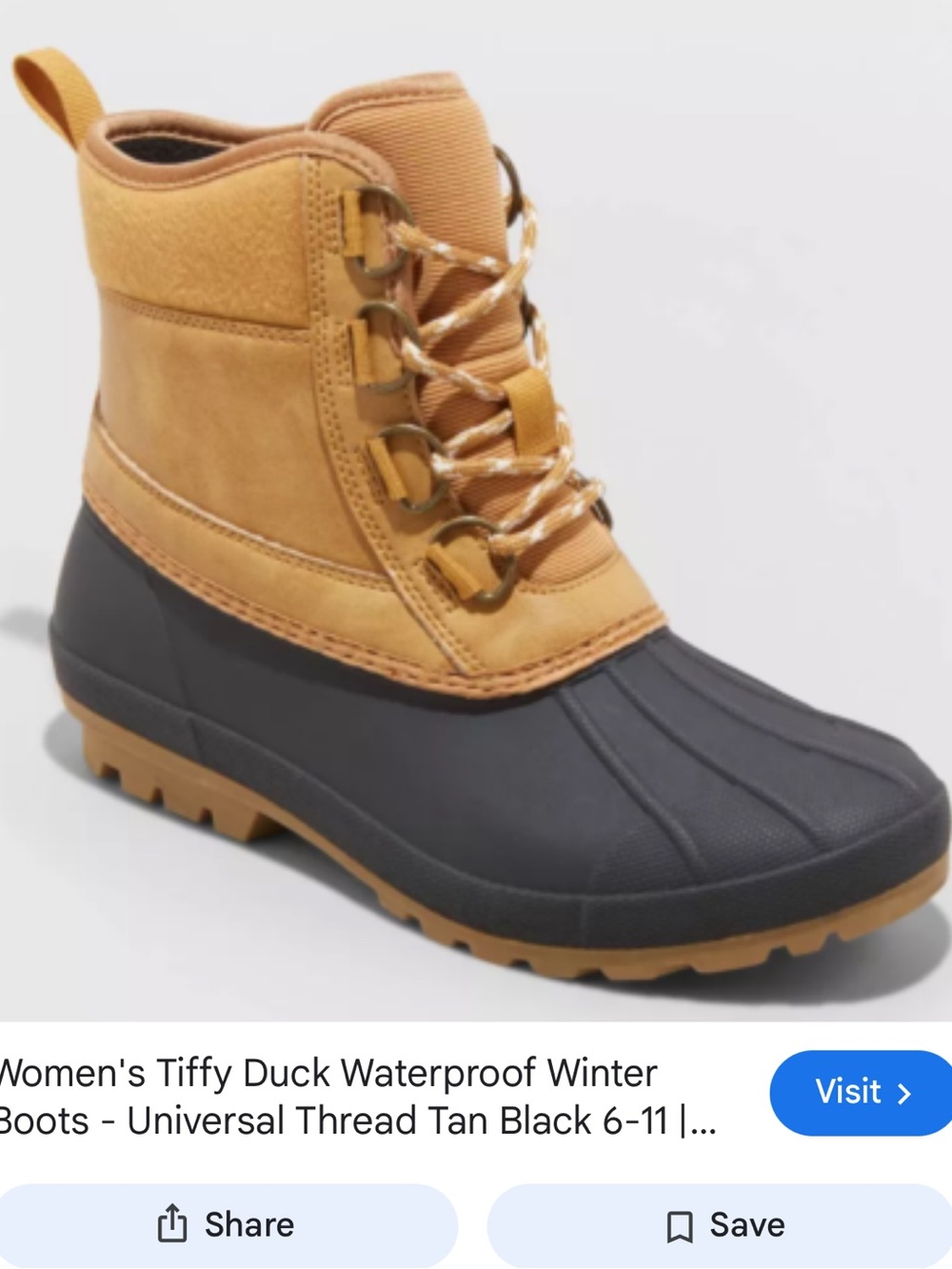 Universal Thread Tiffy Duck Boots Size 6 Black & Tan Rain Ankle Boots